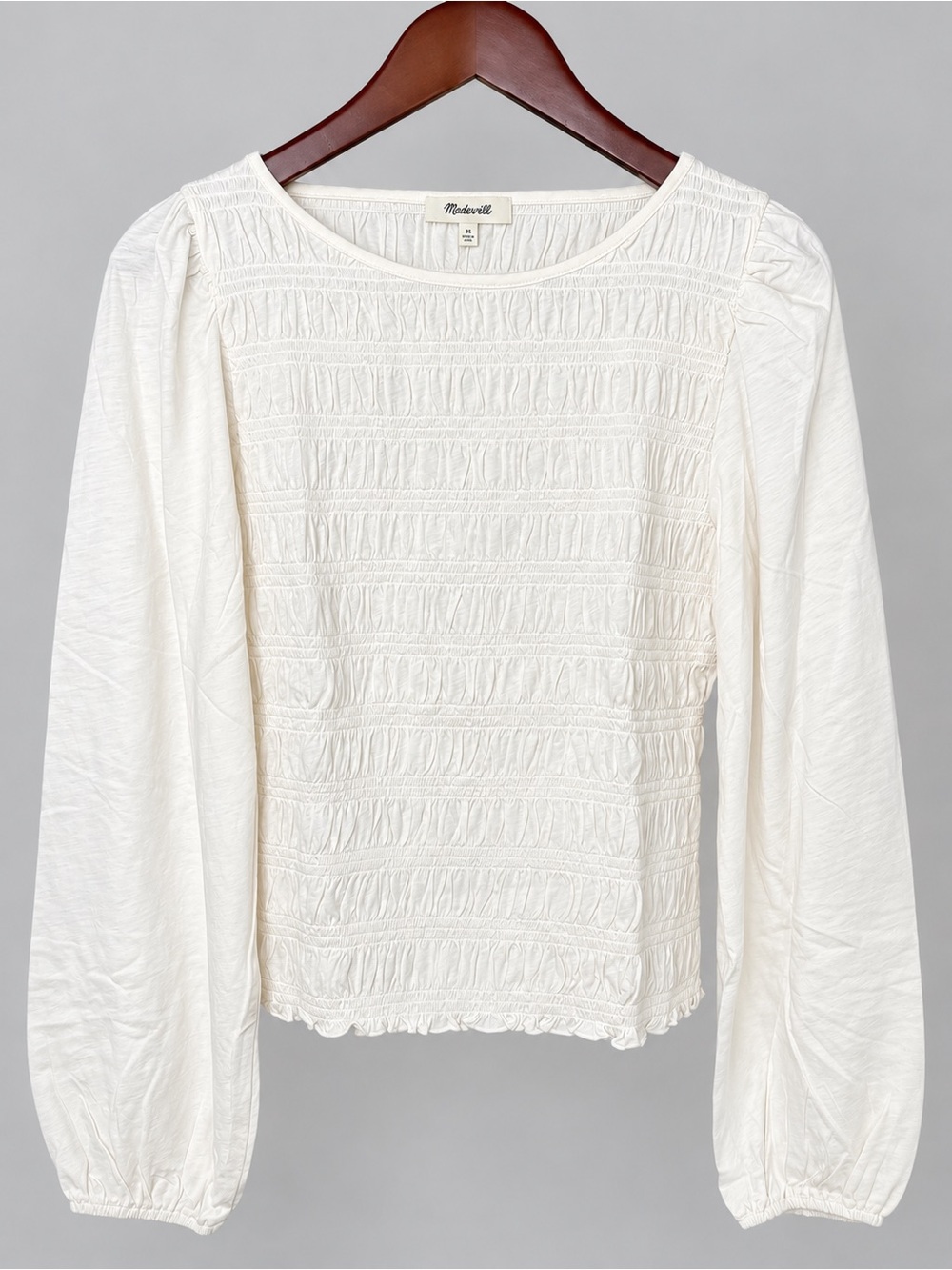 Madewell Smocked Boatneck Top Vintage Ivory Women's M NWT 100% Cotton